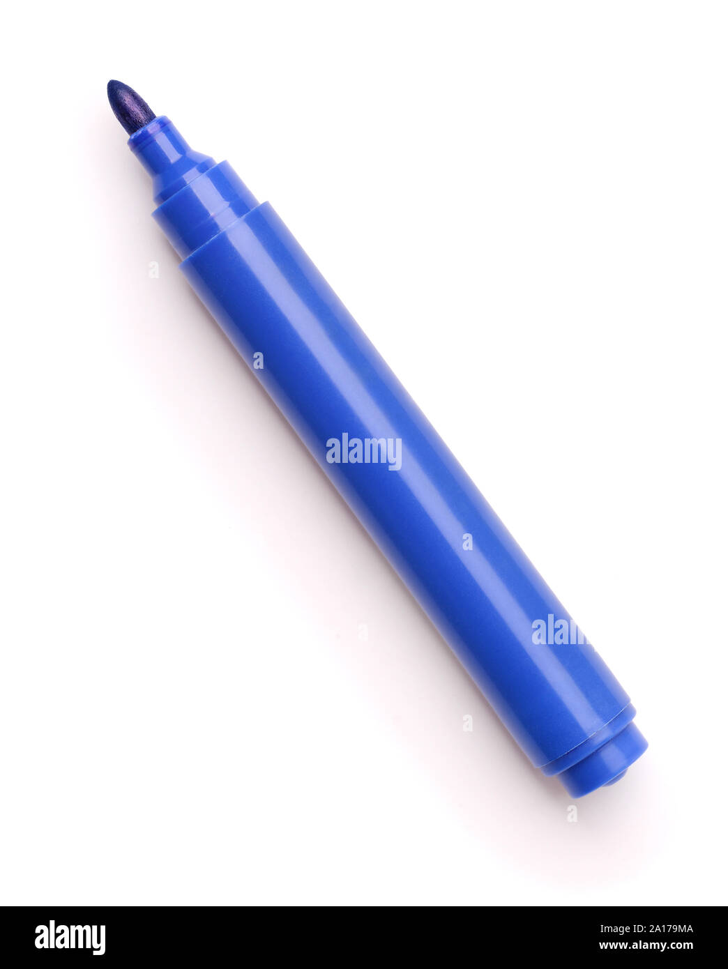 Top view of blue permanent marker isolated on white Stock Photo