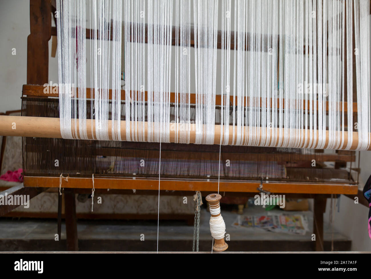 Rope for weaving, hand weaving machine Stock Photo