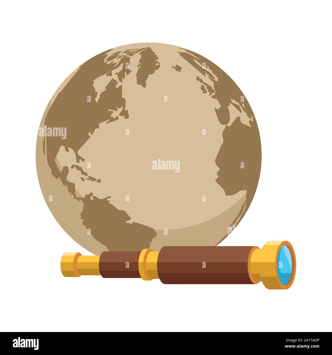 retro world map and telescope navigation Stock Vector
