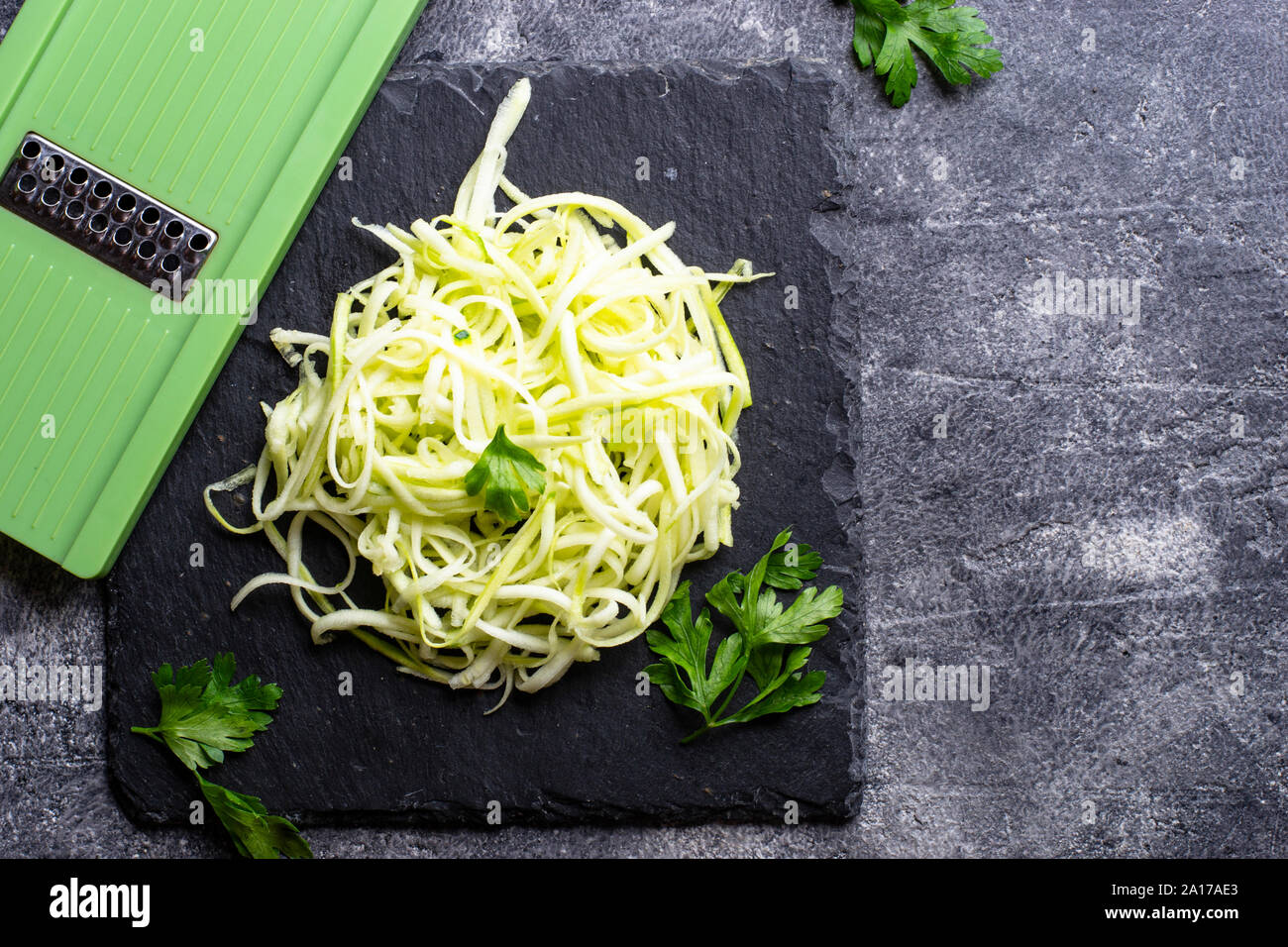 Raw green uncooked zucchini pasta Stock Photo Alamy