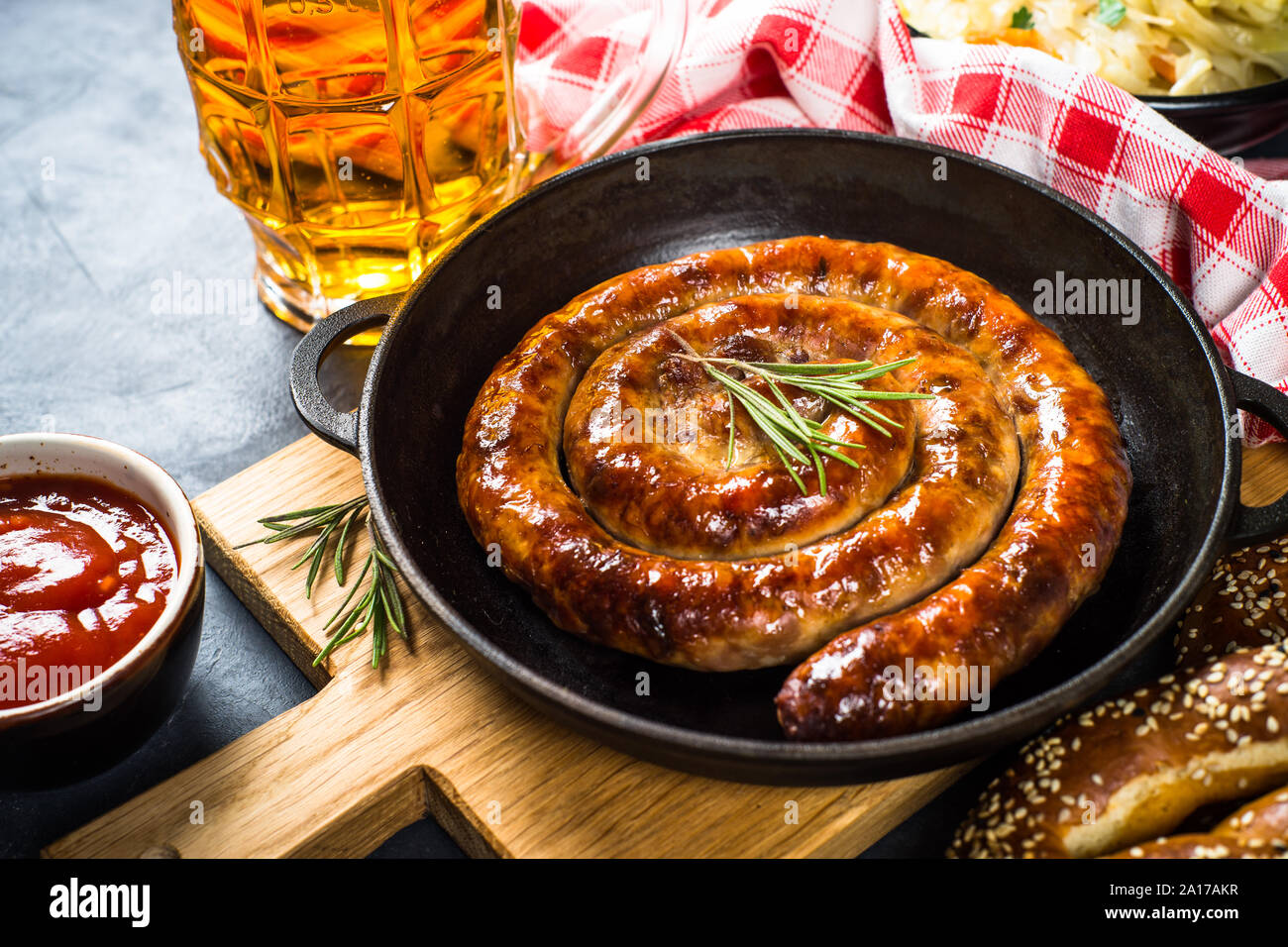 Oktoberfest food sausage, beer and bretzel Stock Photo Alamy