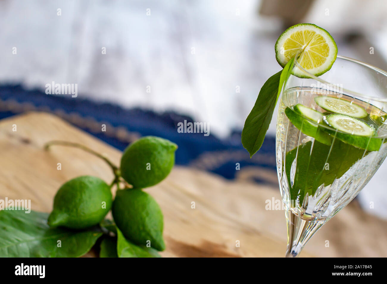 a glass of fresh drinking water and a lime. Stock Photo