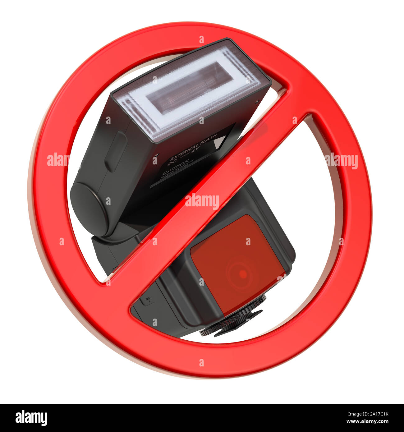 Forbidden sign with flash. Do not use flash photography concept, 3D rendering isolated on white background Stock Photo