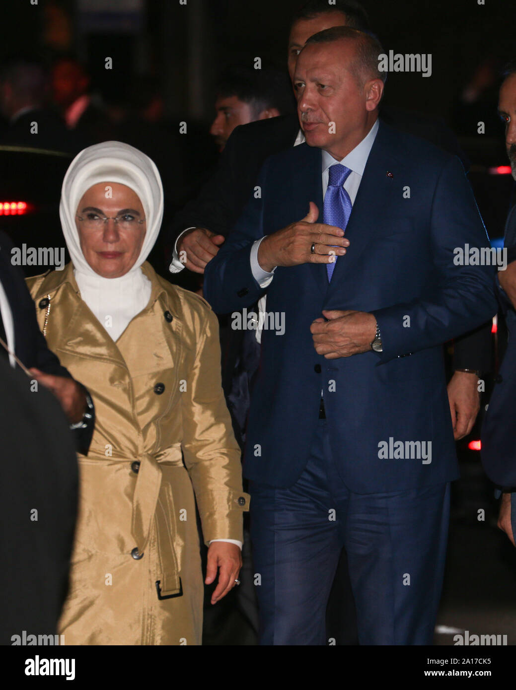 September 21, 2019, New York, NY, USA: September 21, 2019:  Turkish President Recep Tayip Erdogan arrived with his wife Emine Gulbaran at the Peninsula Hotel. ..NY DAILIES AND THEIR  RESPECTIVE WEBSITES OUT! (Credit Image: © Dan Herrick/ZUMA Wire) Stock Photo