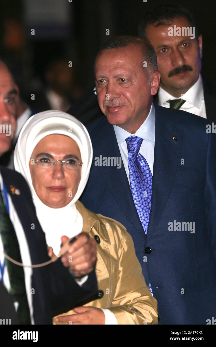 September 21, 2019, New York, NY, USA: September 21, 2019:  Turkish President Recep Tayip Erdogan arrived with his wife Emine Gulbaran at the Peninsula Hotel. ..NY DAILIES AND THEIR  RESPECTIVE WEBSITES OUT! (Credit Image: © Dan Herrick/ZUMA Wire) Stock Photo