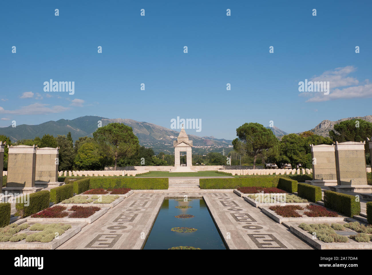 Commonwealth Cemetery in the town of Cassino in summer, Italy Stock Photo