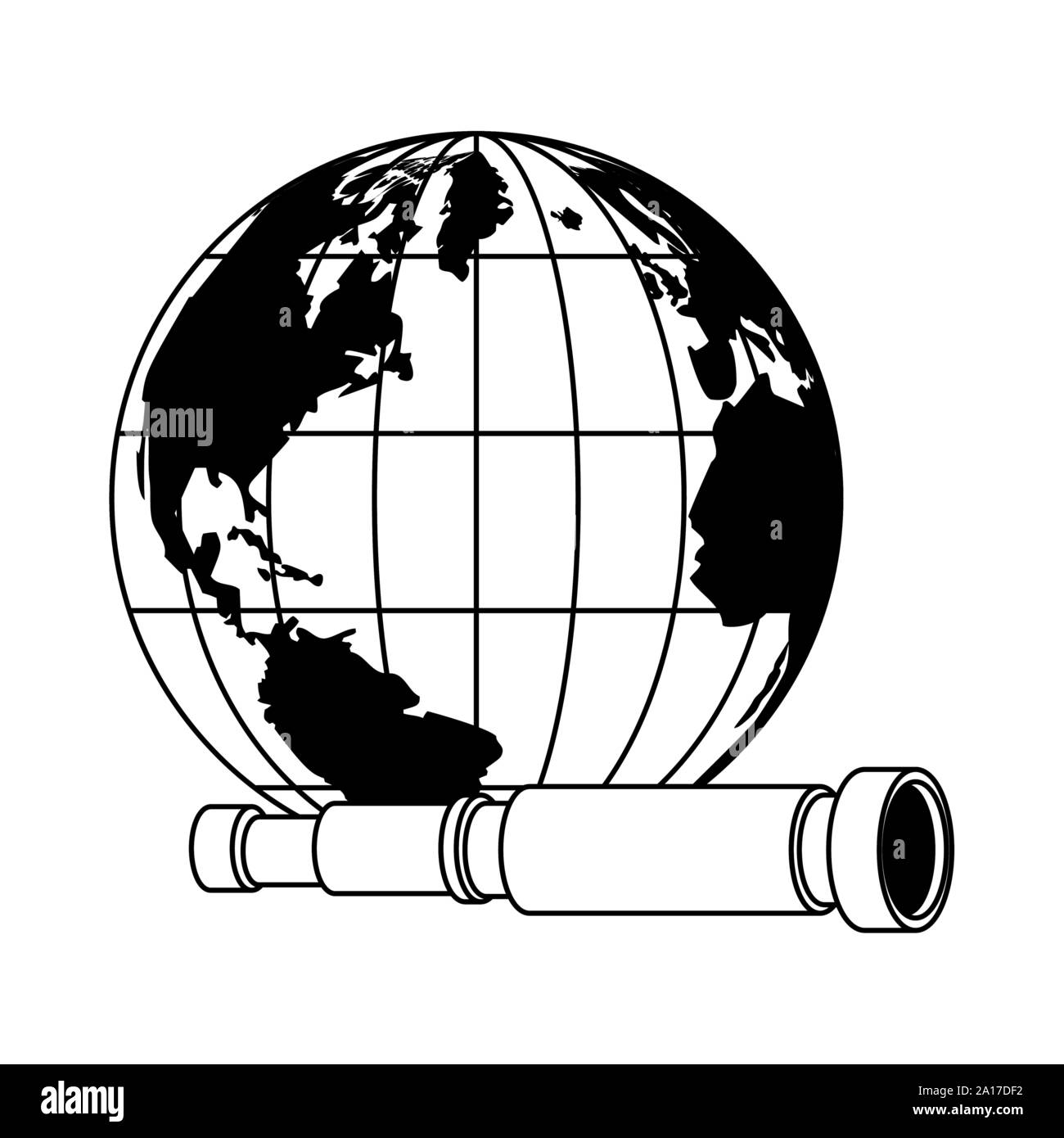 retro world map and telescope navigation Stock Vector