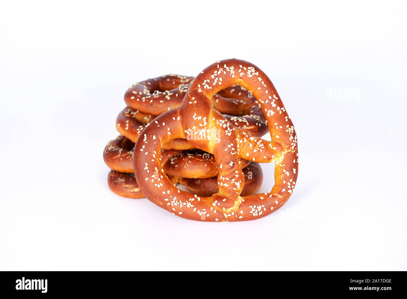 The hand-made pretzel for Octoberfest party on white background Stock Photo