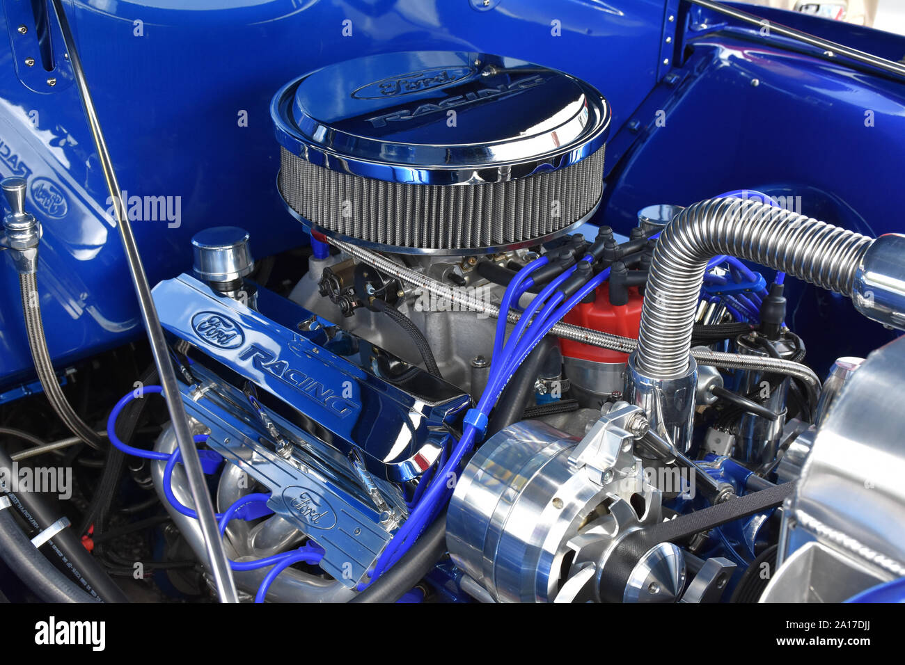 A custom built Ford Engine at a car show Stock Photo Alamy