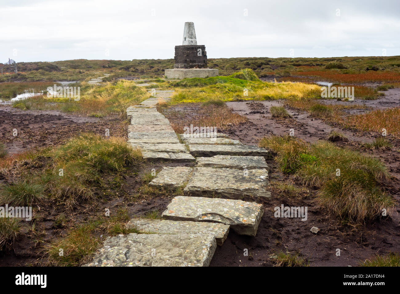 The trig point on the top of The Cheviot in Northumberland UK Stock Photo