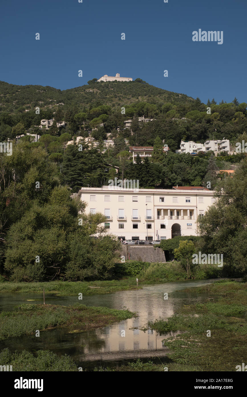 View of Montecassino from local park in Cassino in summer, Italy Stock Photo