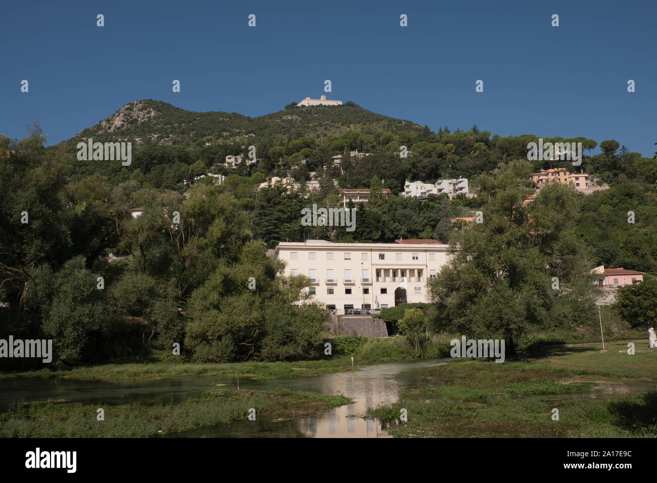 View of Montecassino from local park in Cassino  in summer, Italy Stock Photo