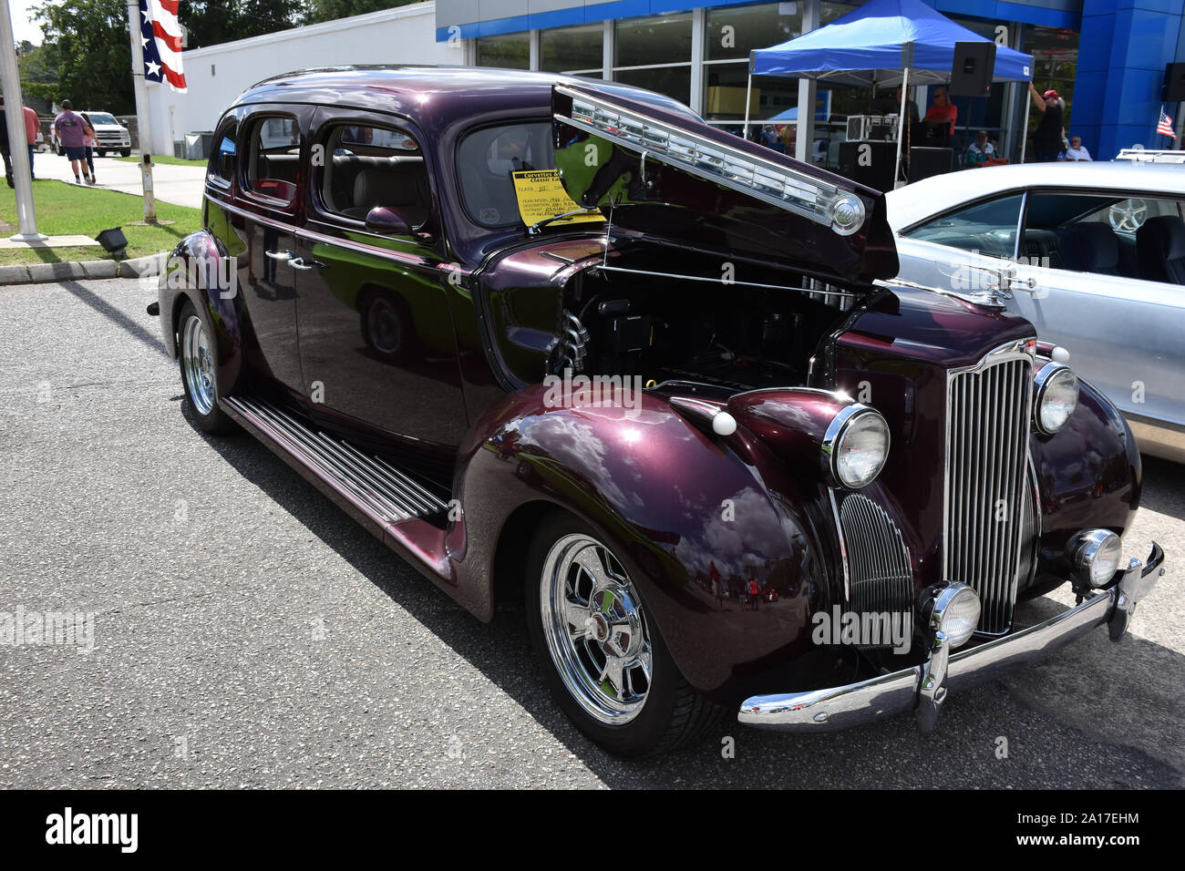 A 1940 Packard on display at a car show. Stock Photo