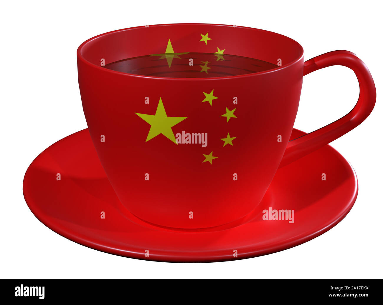 Tea Cup and saucer, which is applied to the image of the flag of China. Isolated on white background. The file includes a path for quick mask formatio Stock Photo
