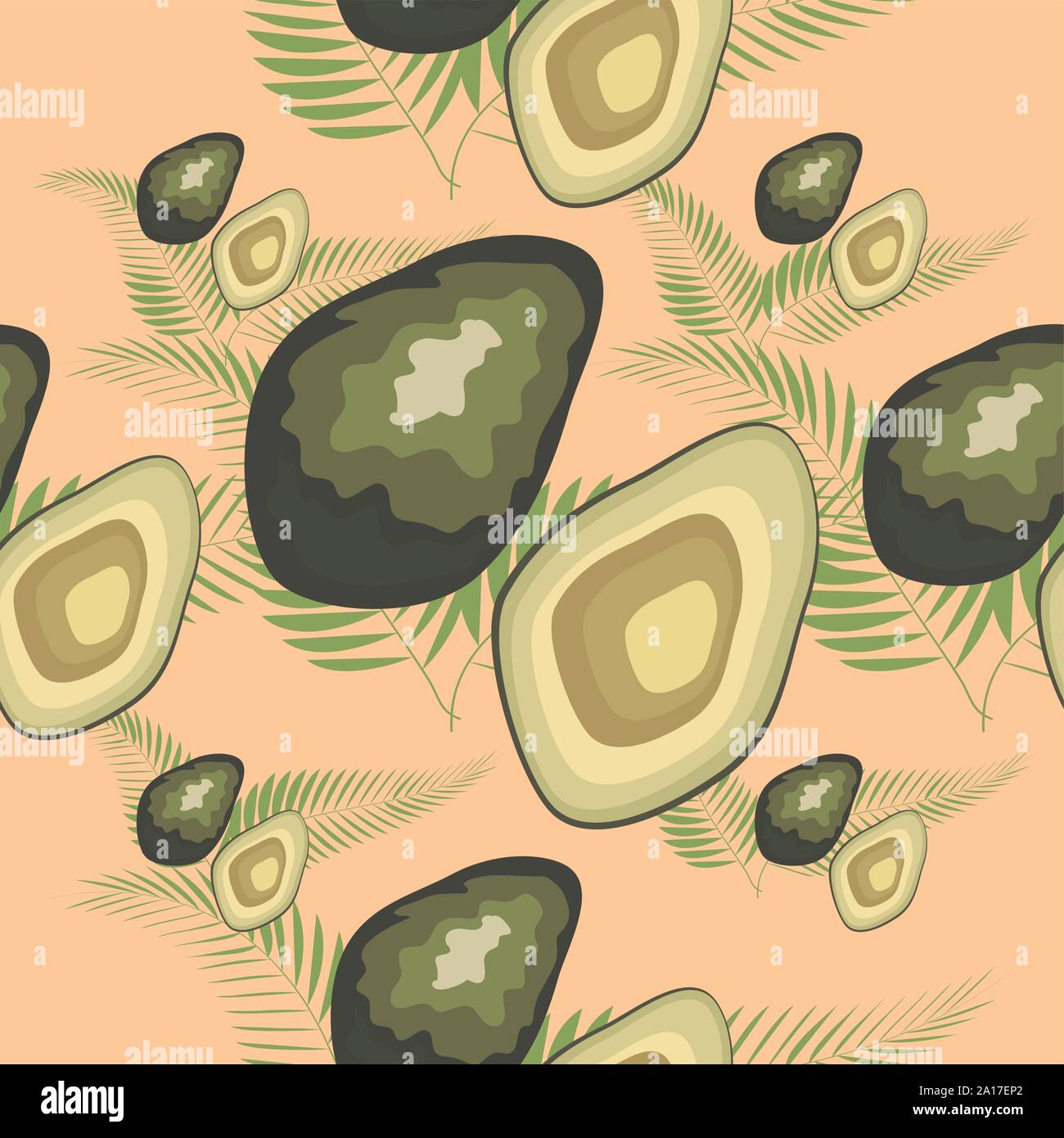 Avocado seamless pattern with tropical leaves of palm tree Stock Vector ...