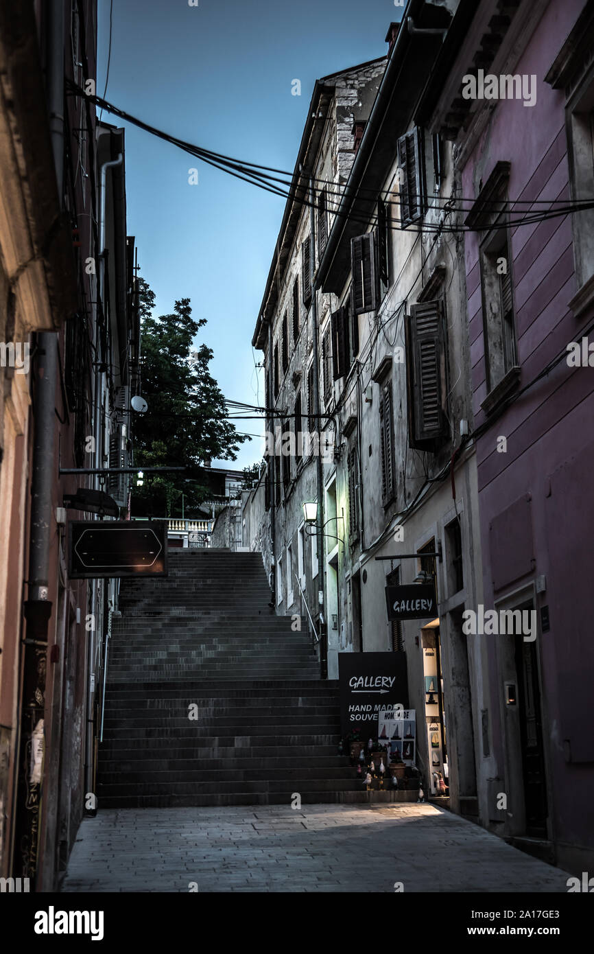 Narrow Alley With Stairs In The Night In Pula Croatia Stock Photo Alamy