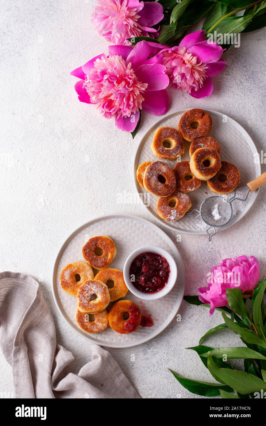 Homemade donuts with rose jam Stock Photo