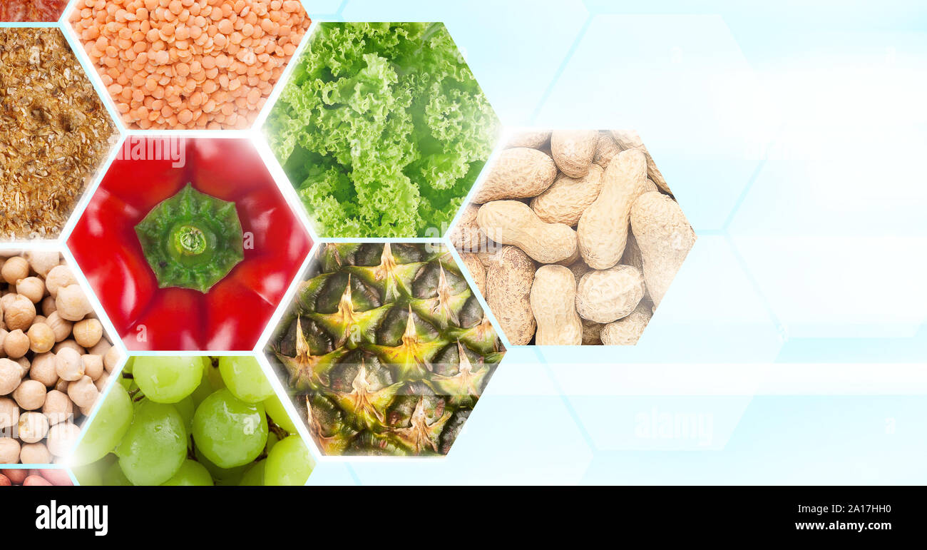 Healthy and vegetarian food full of carbohydrates in frames Stock Photo