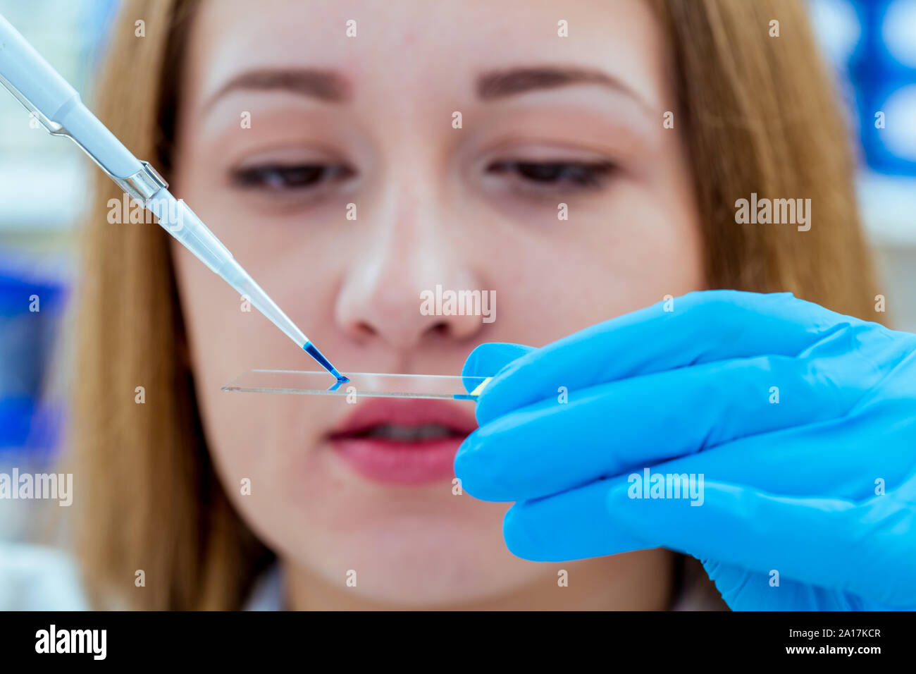 Girl lab technician at the clinic's microbiology laboratory Stock Photo