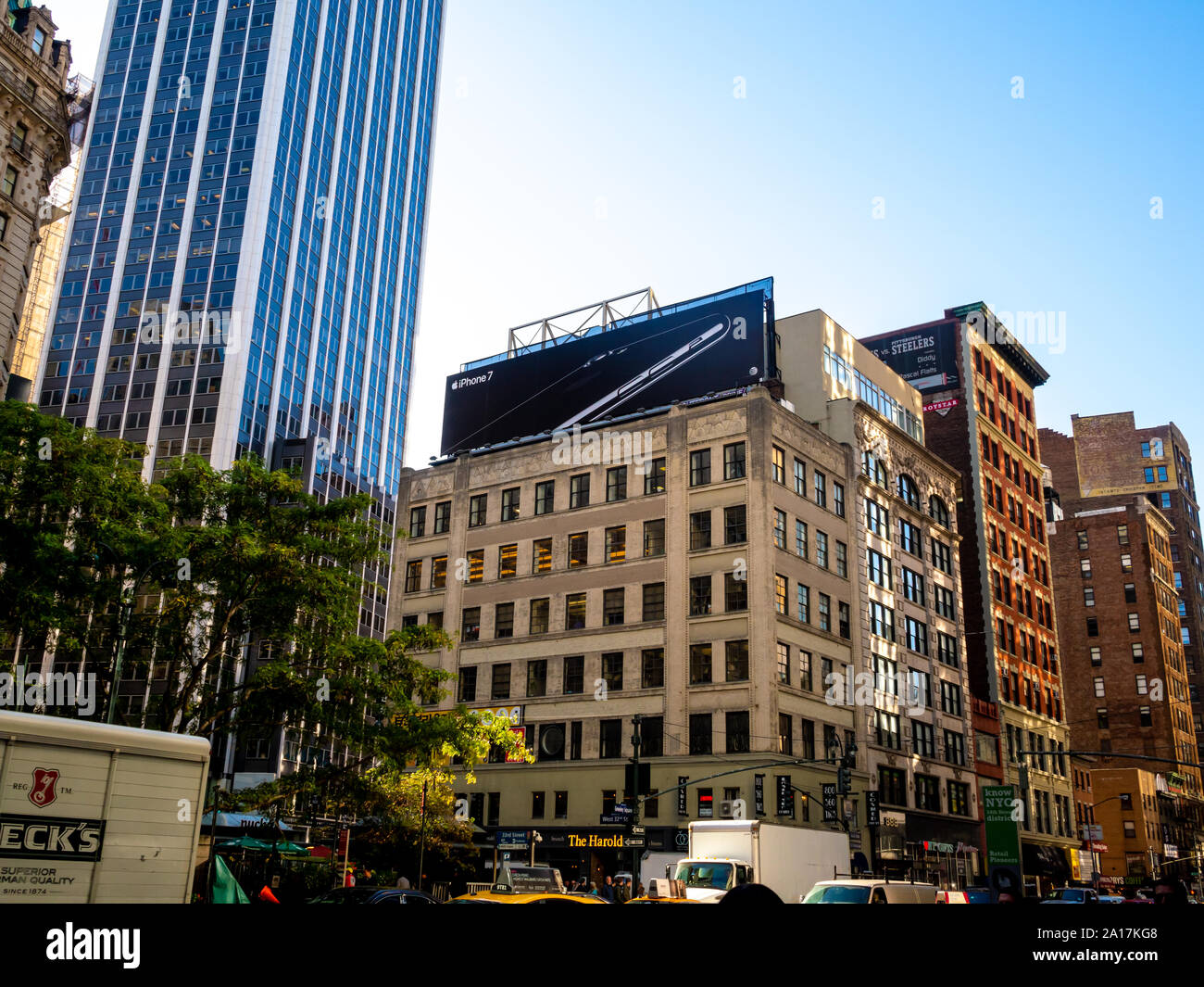 Greeley Square in New York City on a sunny autumn day Stock Photo