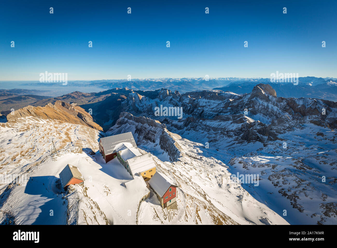 Wunderbare Winterlandschaft auf der Schwägalp und dem Säntis in der  Schweiz Stock Photo