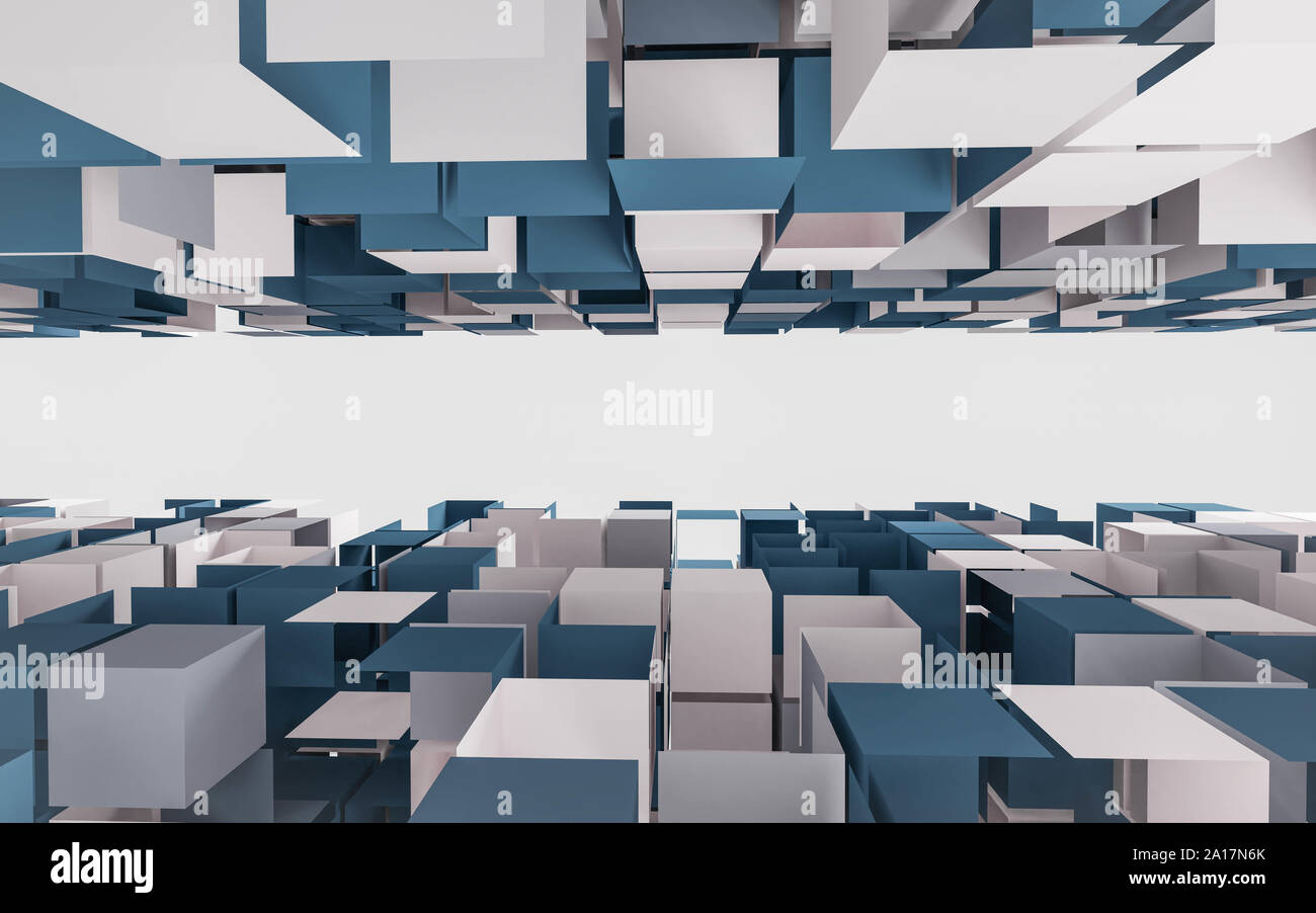 abstract 3d blue and white cubes in front of white background Stock ...