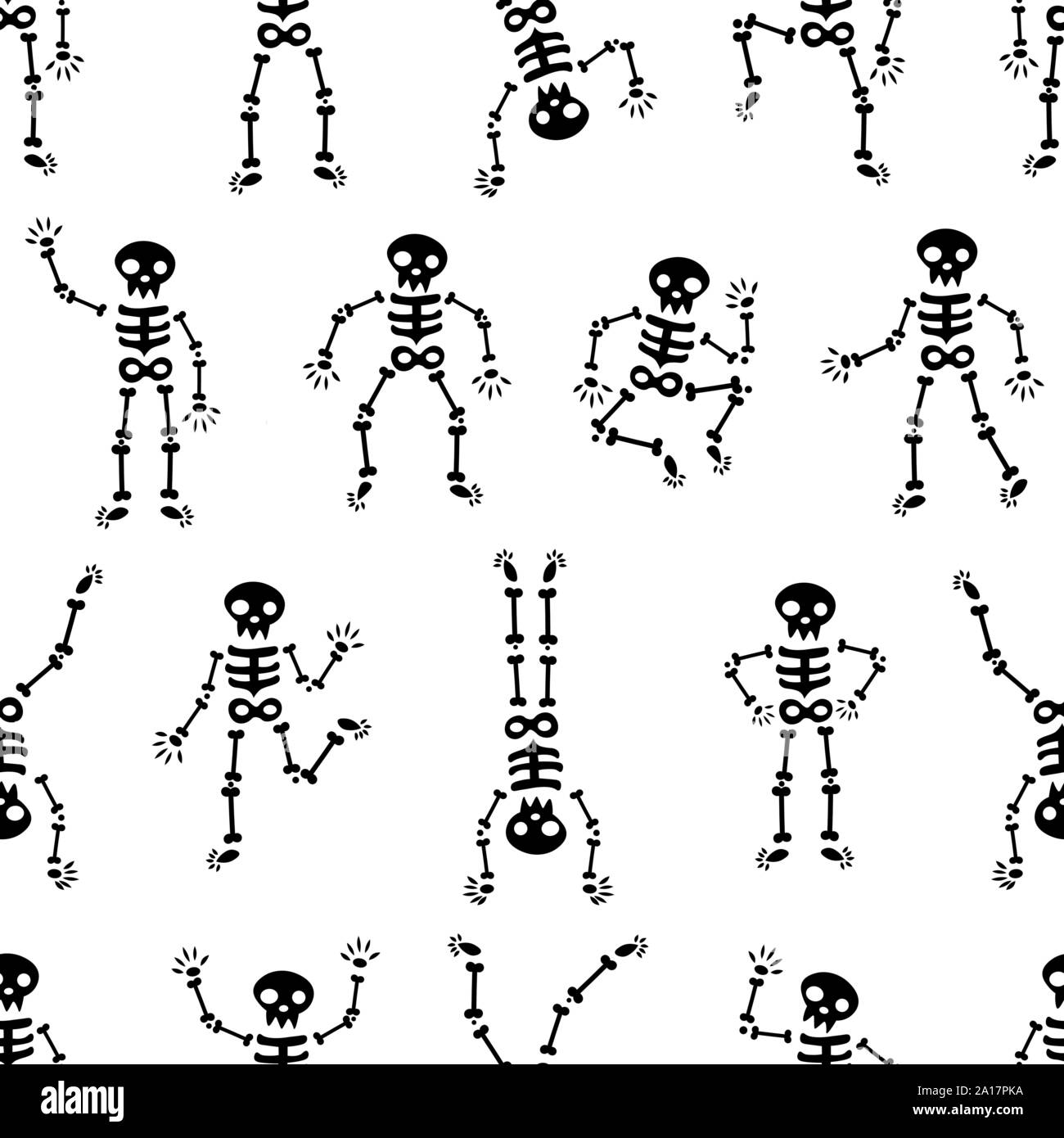 Halloween dancing skeletons seamless pattern. Funny black skeletons on ...
