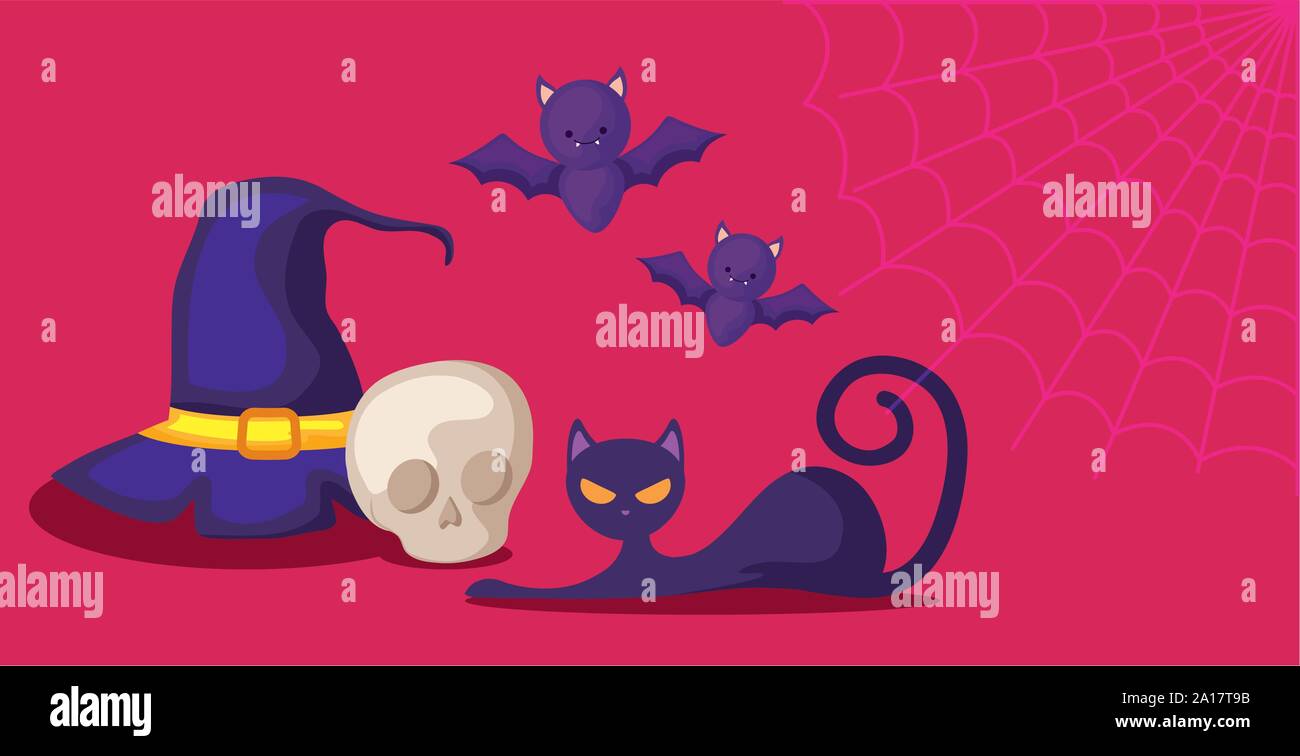 witch hat with skull and icons halloween vector illustration Stock ...