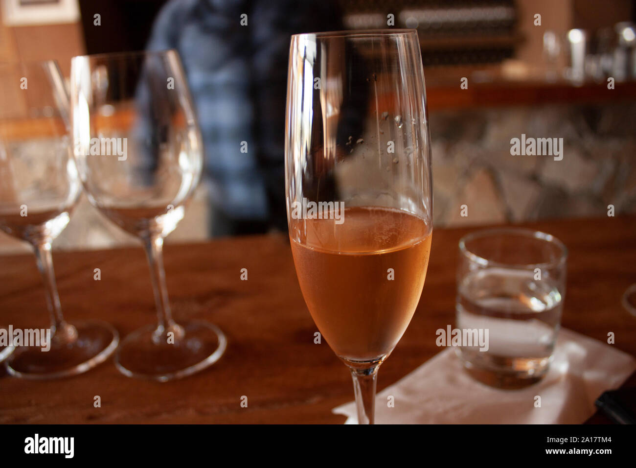Final glass drink served with cold sparkling rosé wine for tasting or