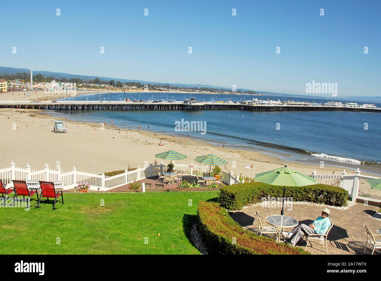 Grounds of Sea and Sand Inn above Cowell Beach in the City of Santa Cruz on Monterey Bay, California Stock Photo