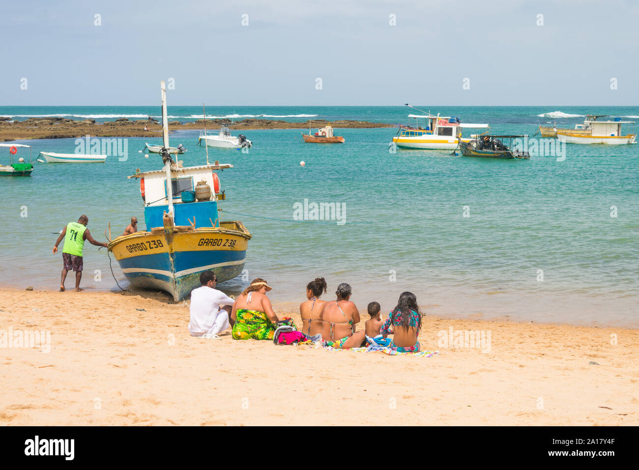 Praia do Forte, Brazil - Circa September 2019: People enjoying a sunny