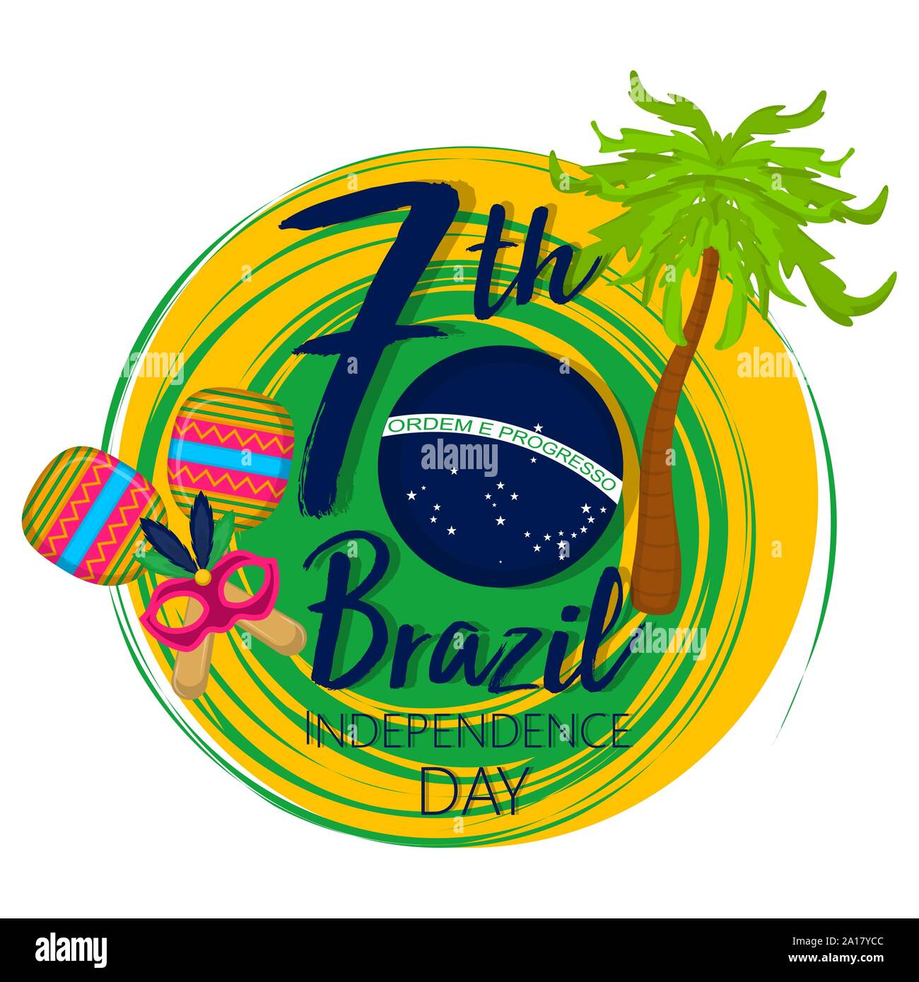 Brazil independence day label with maracas and palm tree - Vector ...