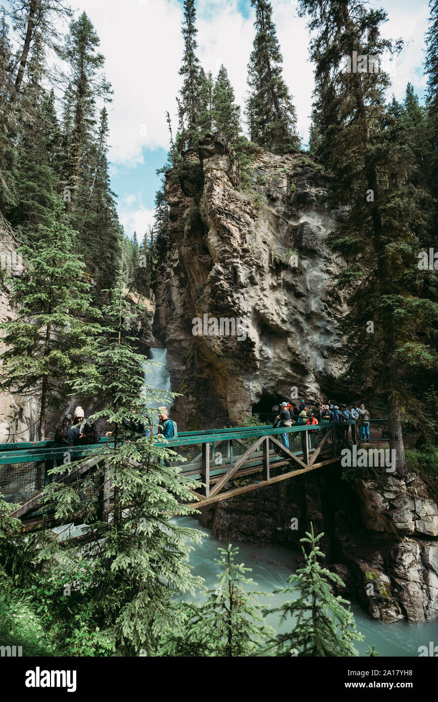 Lower waterfall of Johnston Canyon hiking trail in Alberta, Canada. Stock Photo