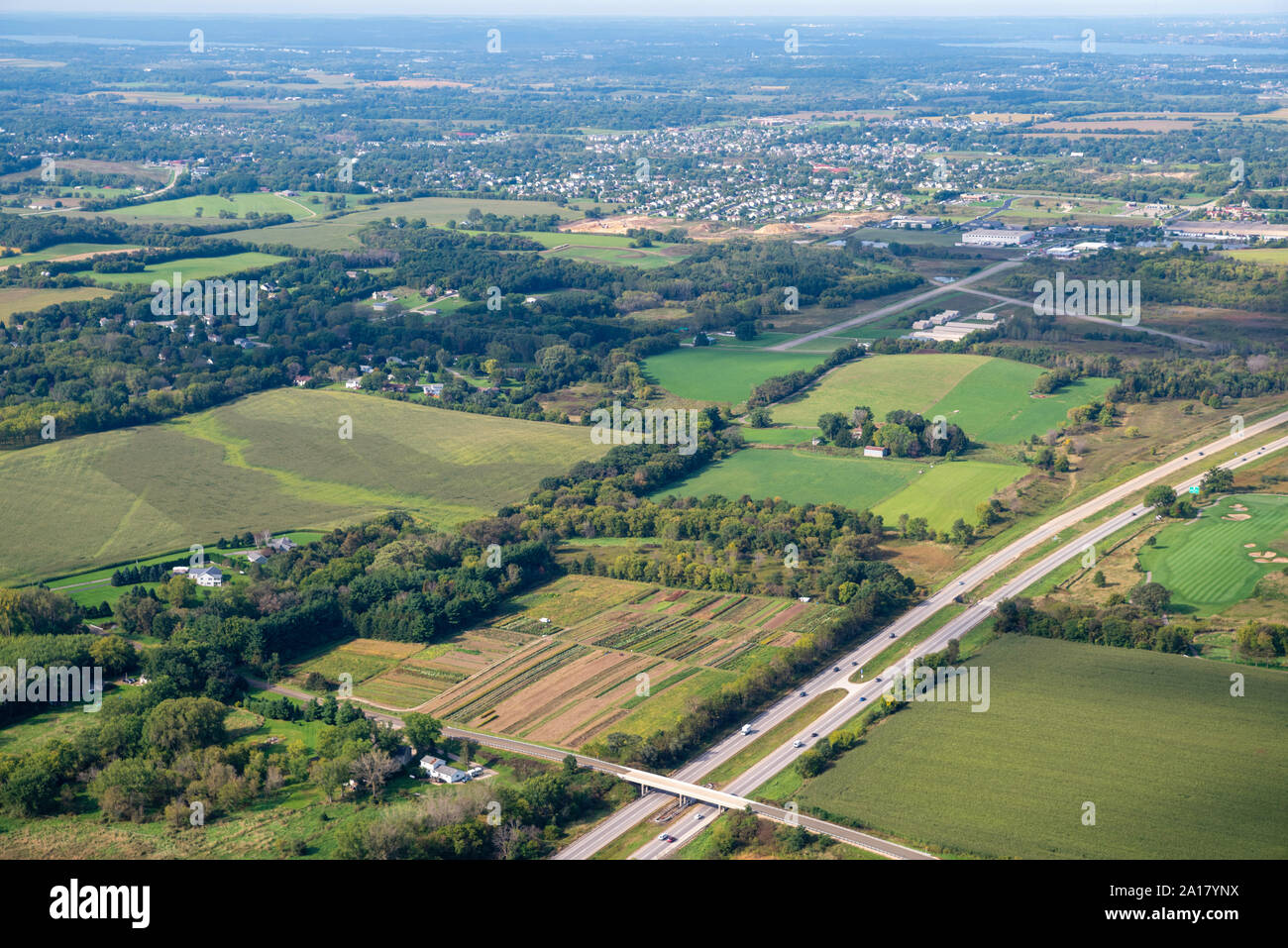 Aerial view of Cottage Grove, Wisconsin, Blackhawk Airport and