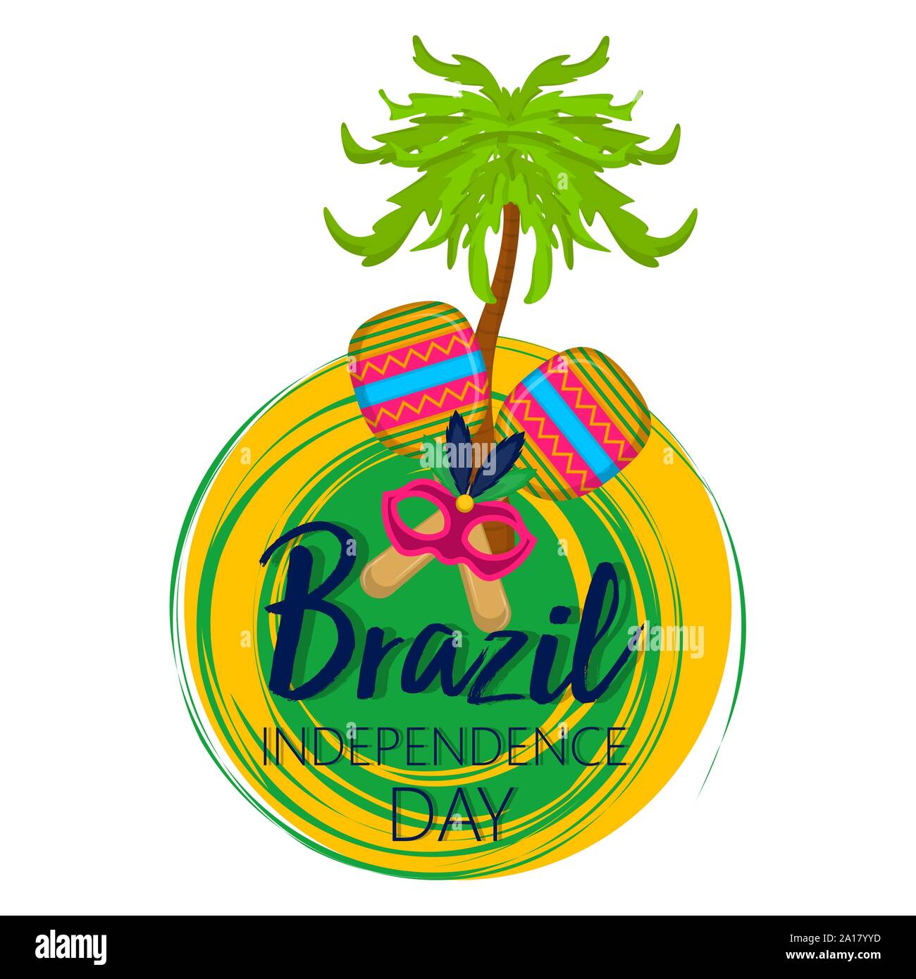 Brazil independence day label with maracas and palm tree - Vector ...