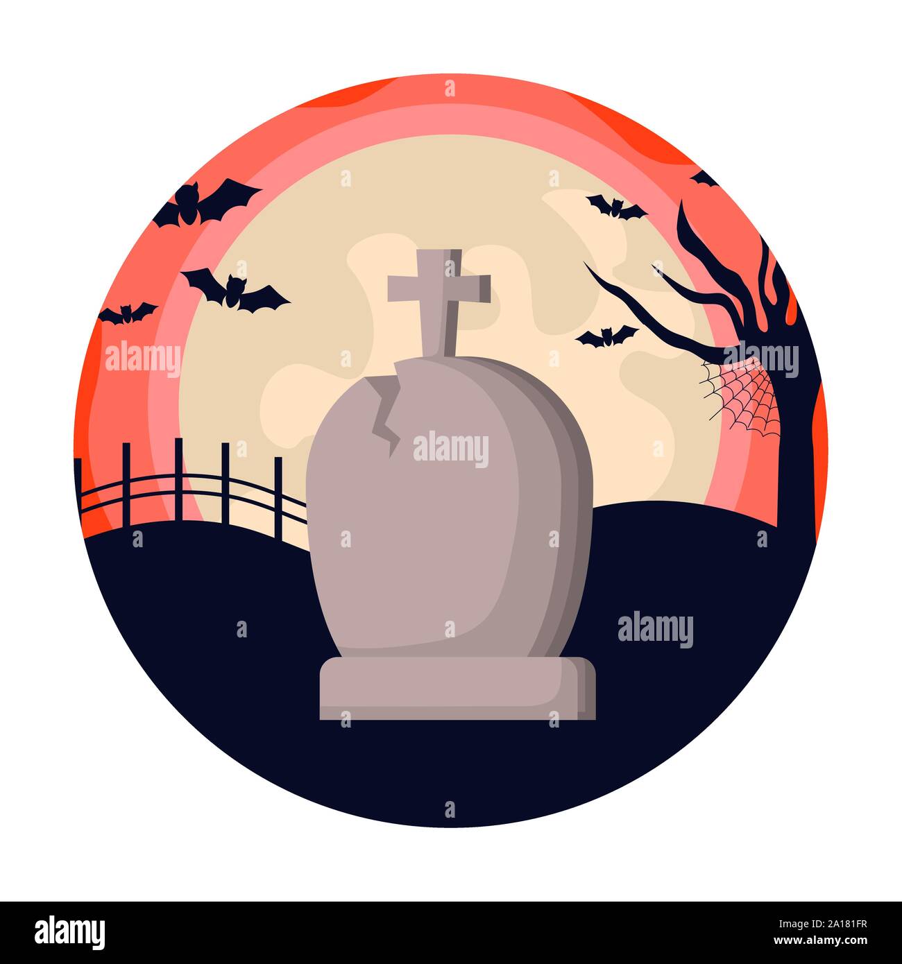 tombstone with bats flying in scene halloween vector illustration Stock ...