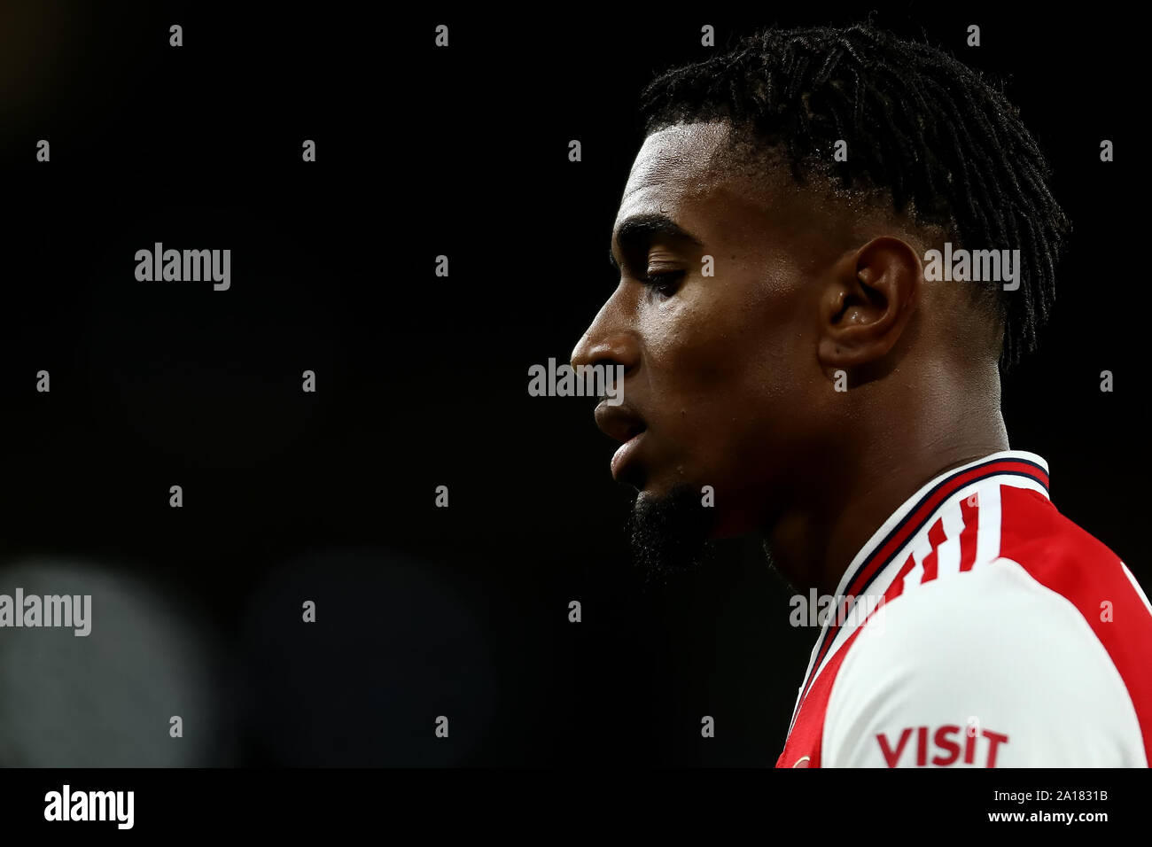 24th September 2019; Emirates Stadium, London, England; English Football League Cup, Carabao Cup, Arsenal Football Club versus Nottingham Forest Football Club; Reiss Nelson of Arsenal - Strictly Editorial Use Only. No use with unauthorized audio, video, data, fixture lists, club/league logos or 'live' services. Online in-match use limited to 120 images, no video emulation. No use in betting, games or single club/league/player publications Stock Photo