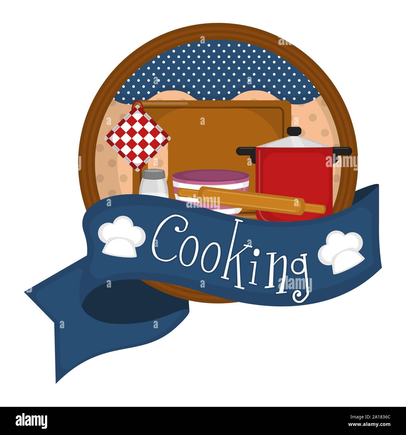 Set of cookware with a cooking text label - Vector Stock Vector Image ...