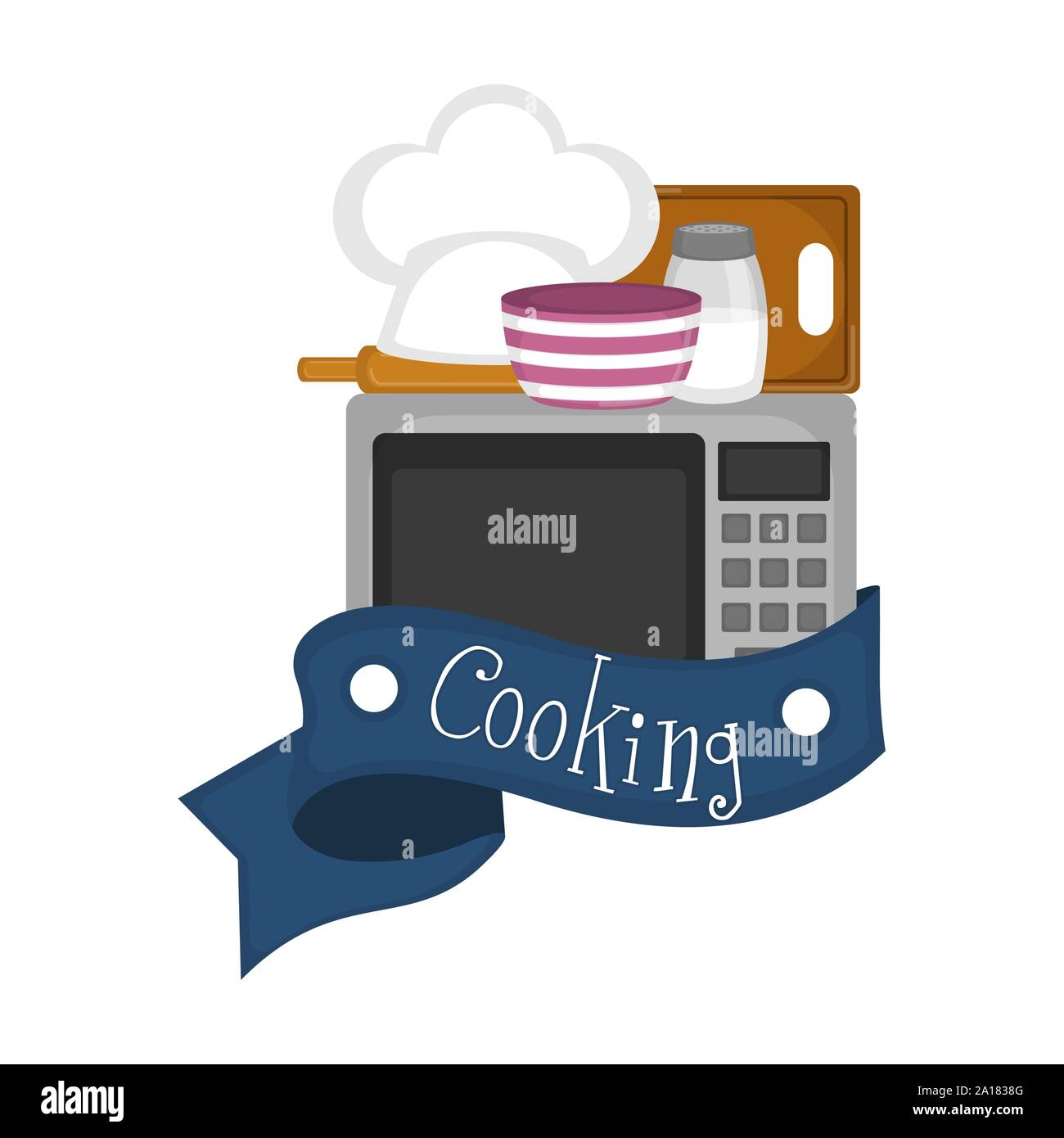 Set of cookware with a cooking text label - Vector Stock Vector Image ...