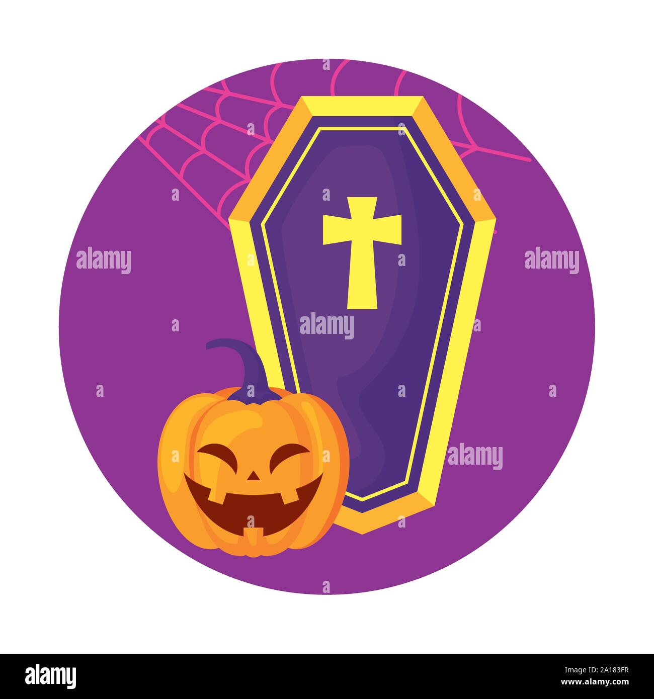coffin spooky with pumpkin halloween design, vector illustration Stock ...