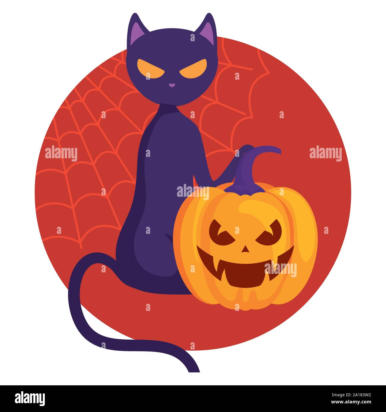 pumpkin with cat in halloween scene vector illustration Stock Vector ...