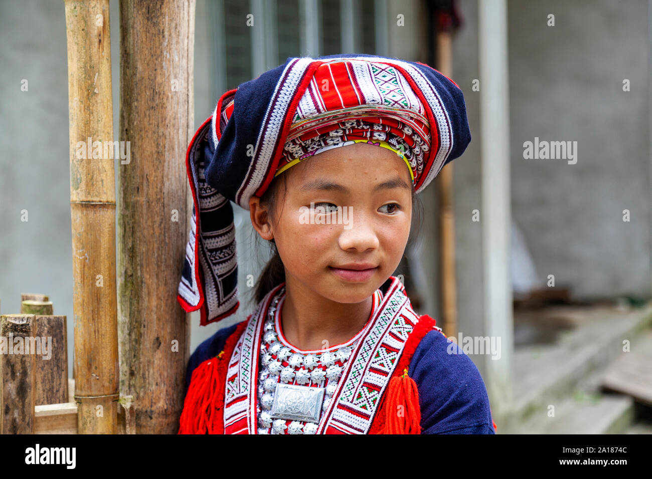 Red Dao ethnic minority girl (Dao Do), in Hoang Su Phi, Ha Giang province, in the mountainous northwestern part of Vietnam. Stock Photo