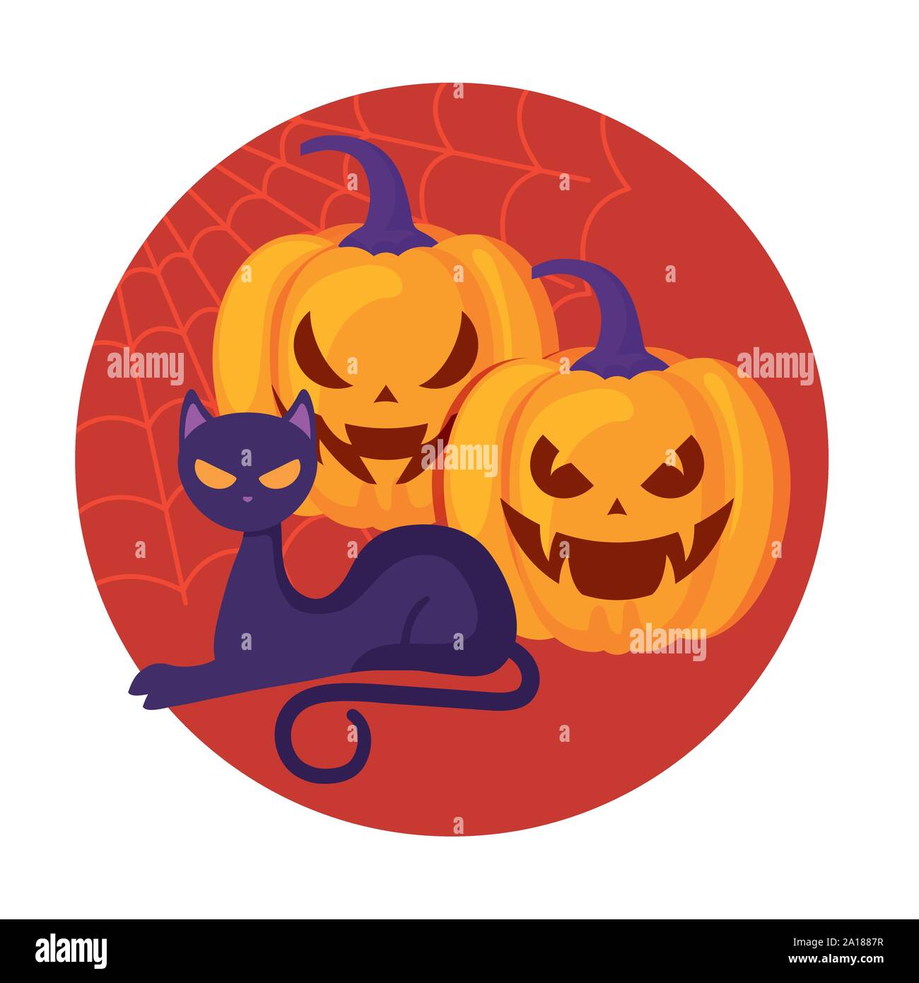 pumpkins with cat in halloween scene vector illustration Stock Vector ...