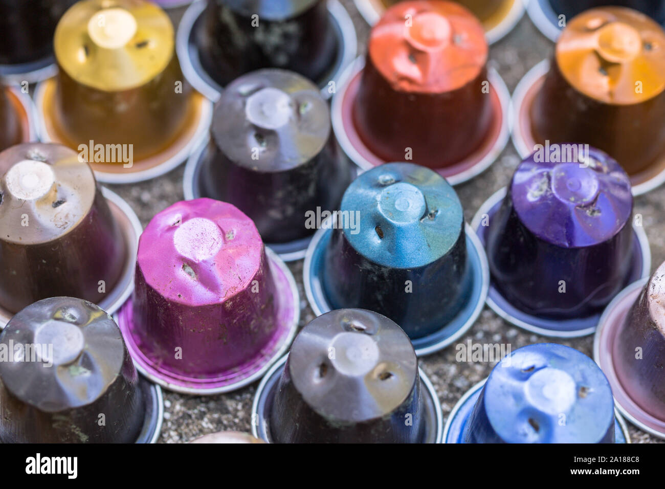 Dumped plastic and metal espresso coffee capsules environmental issue