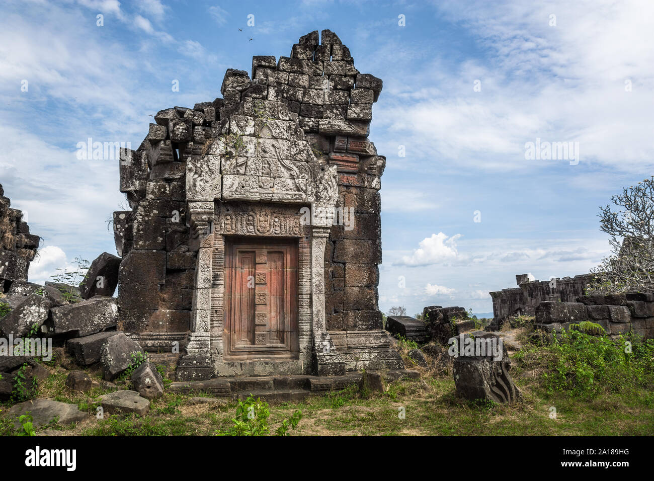 North Palace ruins in Wat Phu (Vat Phou), a pre-Angkor Khmer Hindu and Buddhist temple in Champasak Province, near Pakse, Lao PDR. Stock Photo