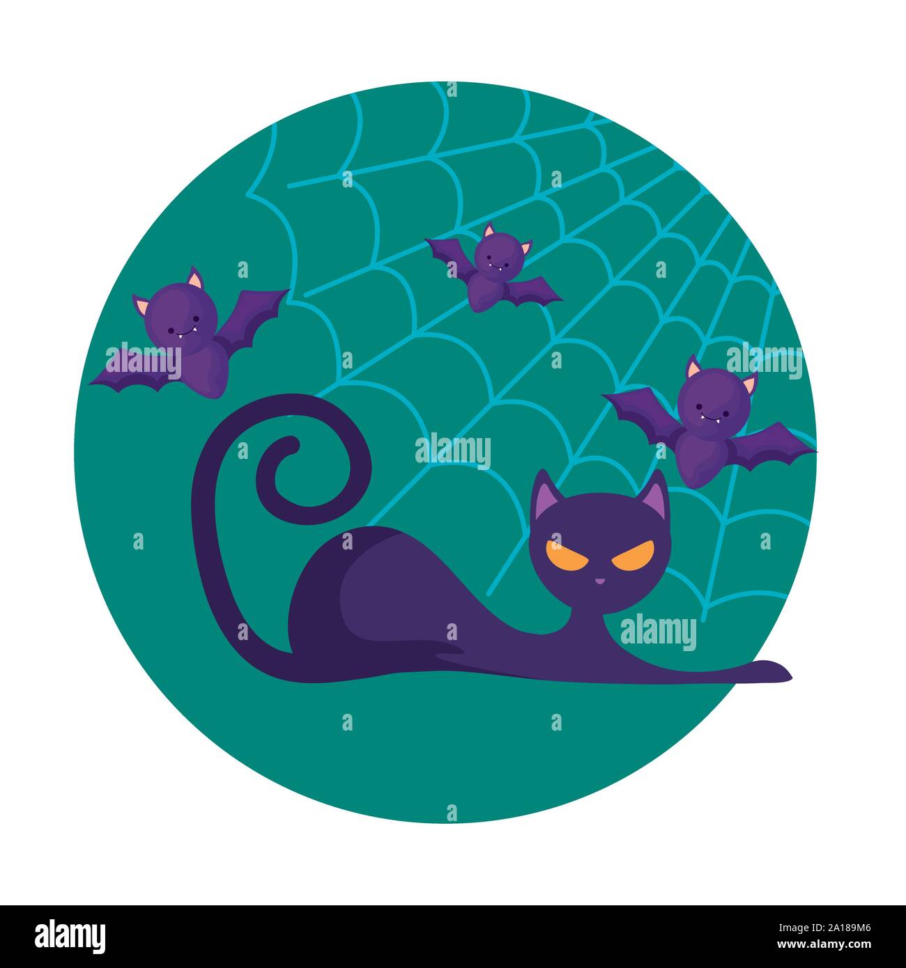 cat feline animal of halloween with bats, vector illustration Stock ...
