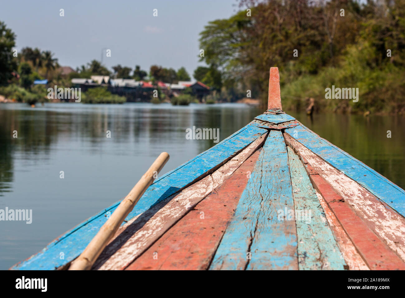 Floating down the Mekong River in the 4000 Islands district of Champasak Province, Lao PDR. Stock Photo