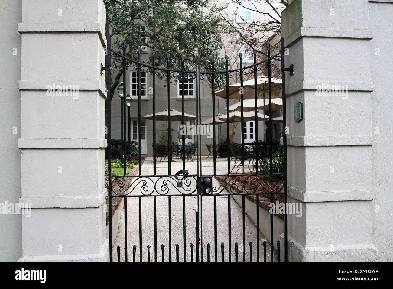 Save Download Preview  Luxury residential house with metal gate in front. Stock Photo