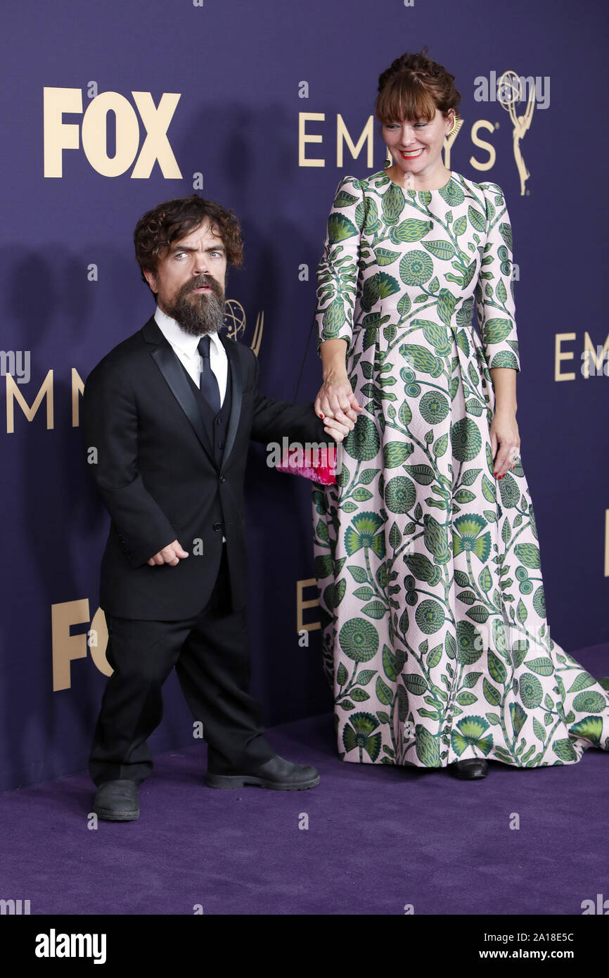 September 22, 2019, Los Angeles, CA, USA: LOS ANGELES - SEP 22:  Peter Dinklage, Erica Schmidt at the Primetime Emmy Awards - Arrivals at the Microsoft Theater on September 22, 2019 in Los Angeles, CA (Credit Image: © Kay Blake/ZUMA Wire) Stock Photo