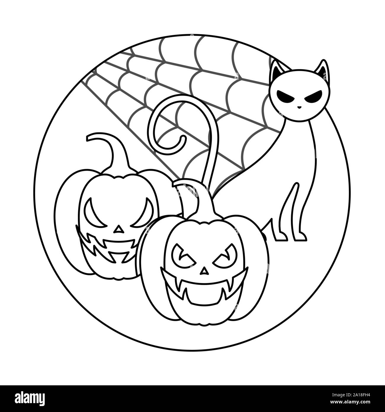 pumpkins with cat in halloween scene vector illustration Stock Vector ...